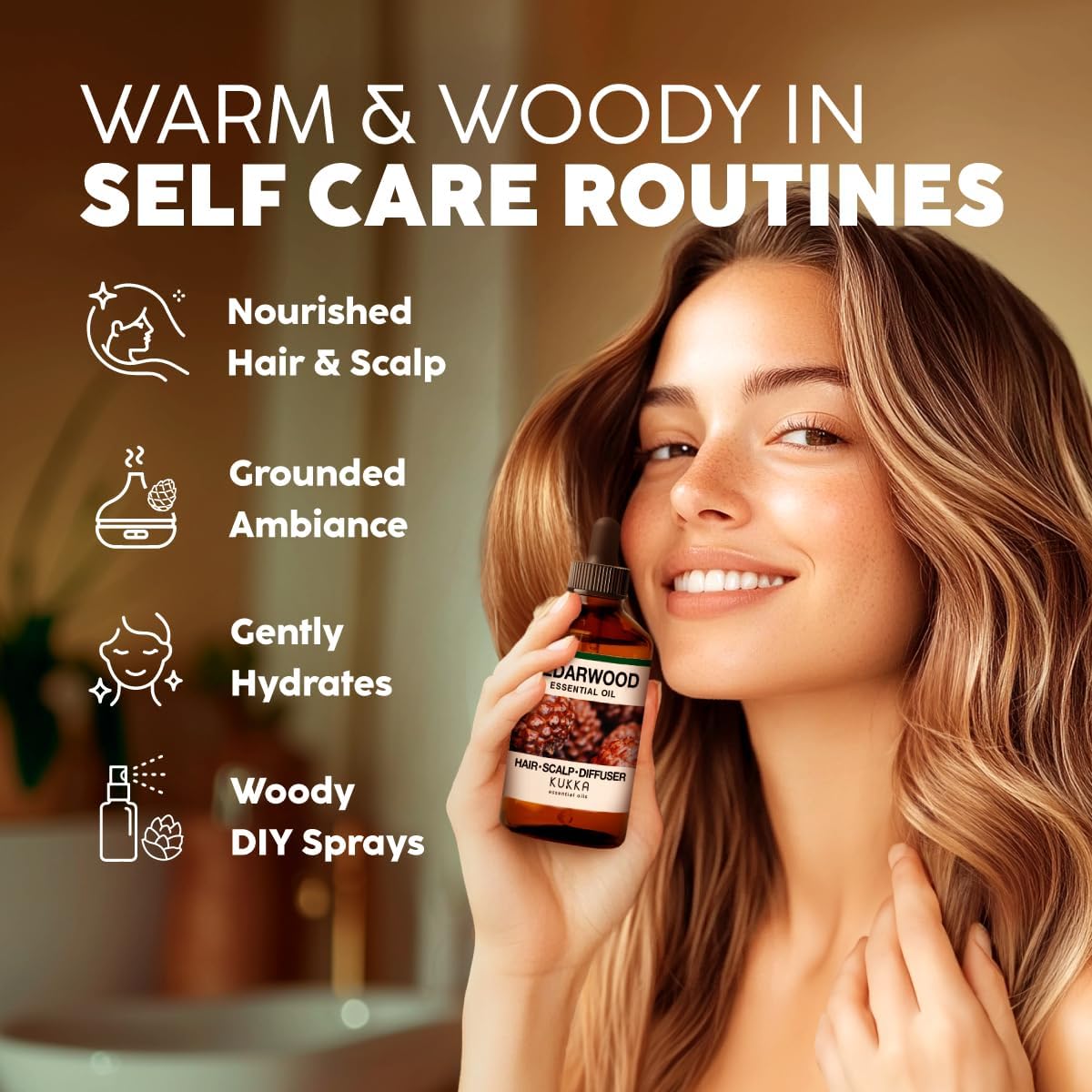 Kukka Cedarwood Essential Oil for Hair Skin & Diffuser - 4 Fl Oz - Cedarwood Oil for Hair