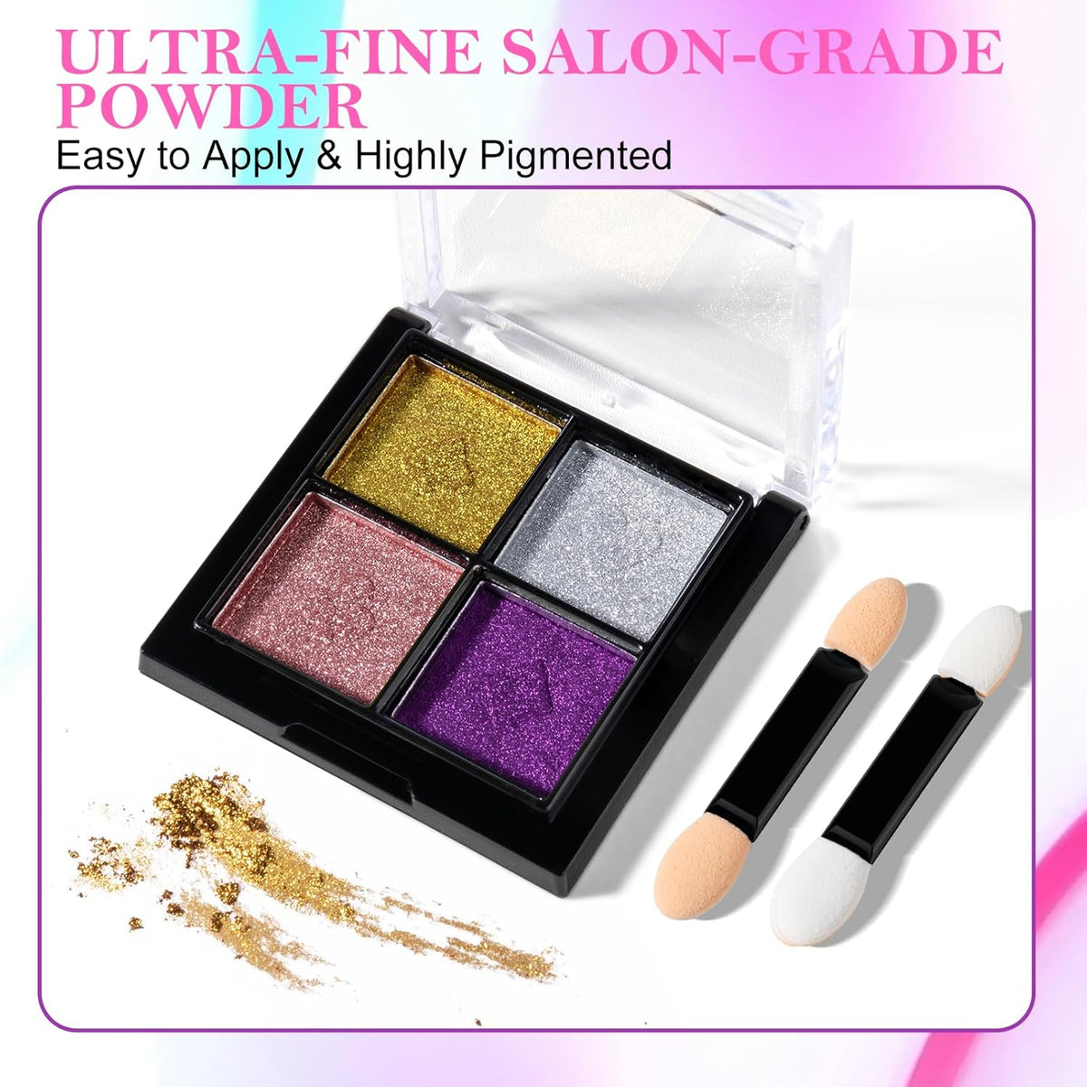 NXJ INFILILA Gold Silver Chrome Nail Powder, Metallic Mirror Pigment Glitter Effect 4 Colors