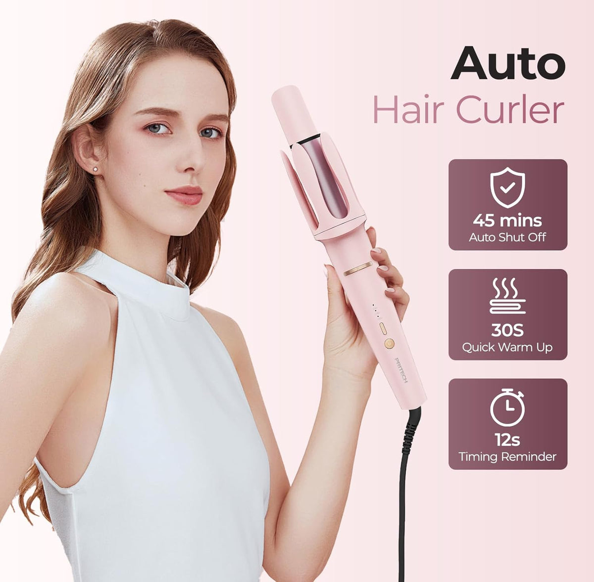 Automatic Curling Iron 1 1/4 Inch, Rotating Ionic Hair Curler Wand with 3 Temperatures, Anti-Scald