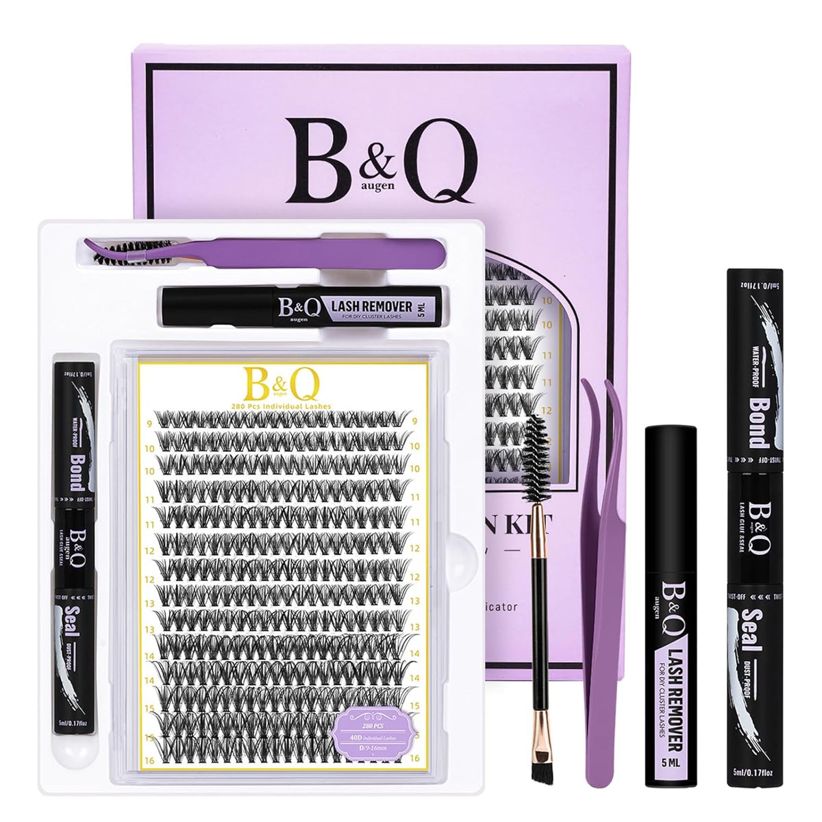 B&Q Lash Clusters Kit 280PCS Eyelash Clusters Kit,40D D 9-16MIX Individual Lash Comfortable Eyelash