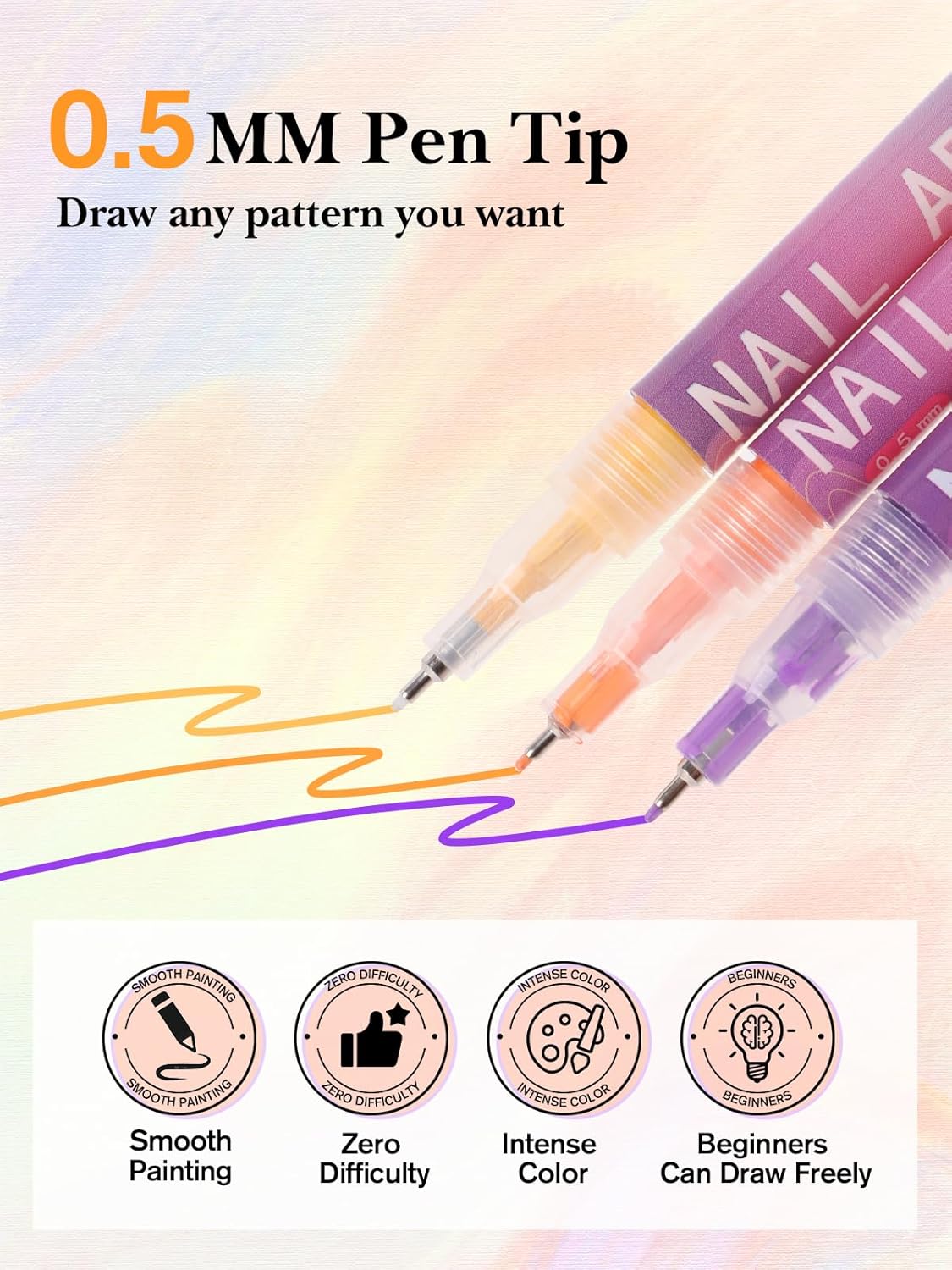 12 Colors 3D Nail Art Pens, Fine Tips 0.5 MM Nail Polish Pens Quick-Drying EBANKU Acrylic Nail