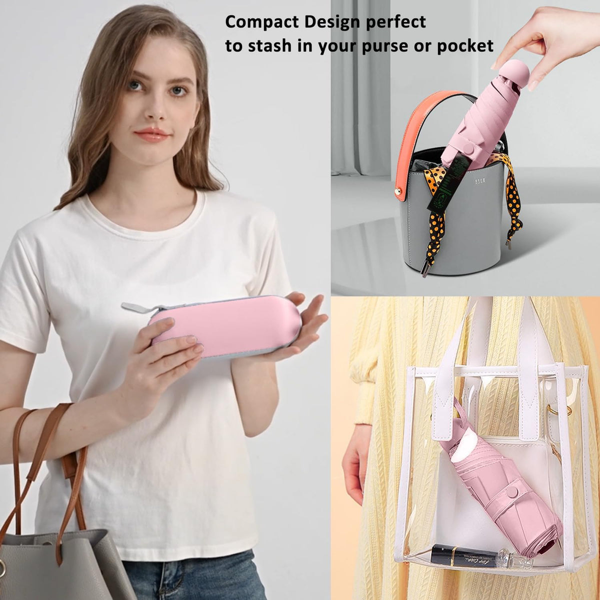 BAODINI Travel Essentials Mini Umbrella for Purse With Case Small Compact UV Sun Protection
