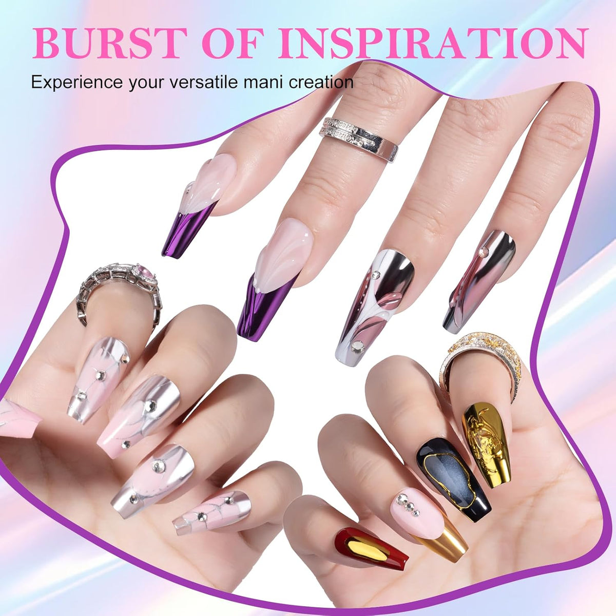 NXJ INFILILA Gold Silver Chrome Nail Powder, Metallic Mirror Pigment Glitter Effect 4 Colors