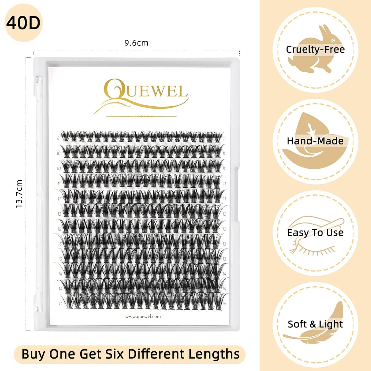QUEWEL Cluster Lashes 240Pcs Individual Lashes 40D 0.07D Curl Mix8-14mm Lash Extensions Clusters