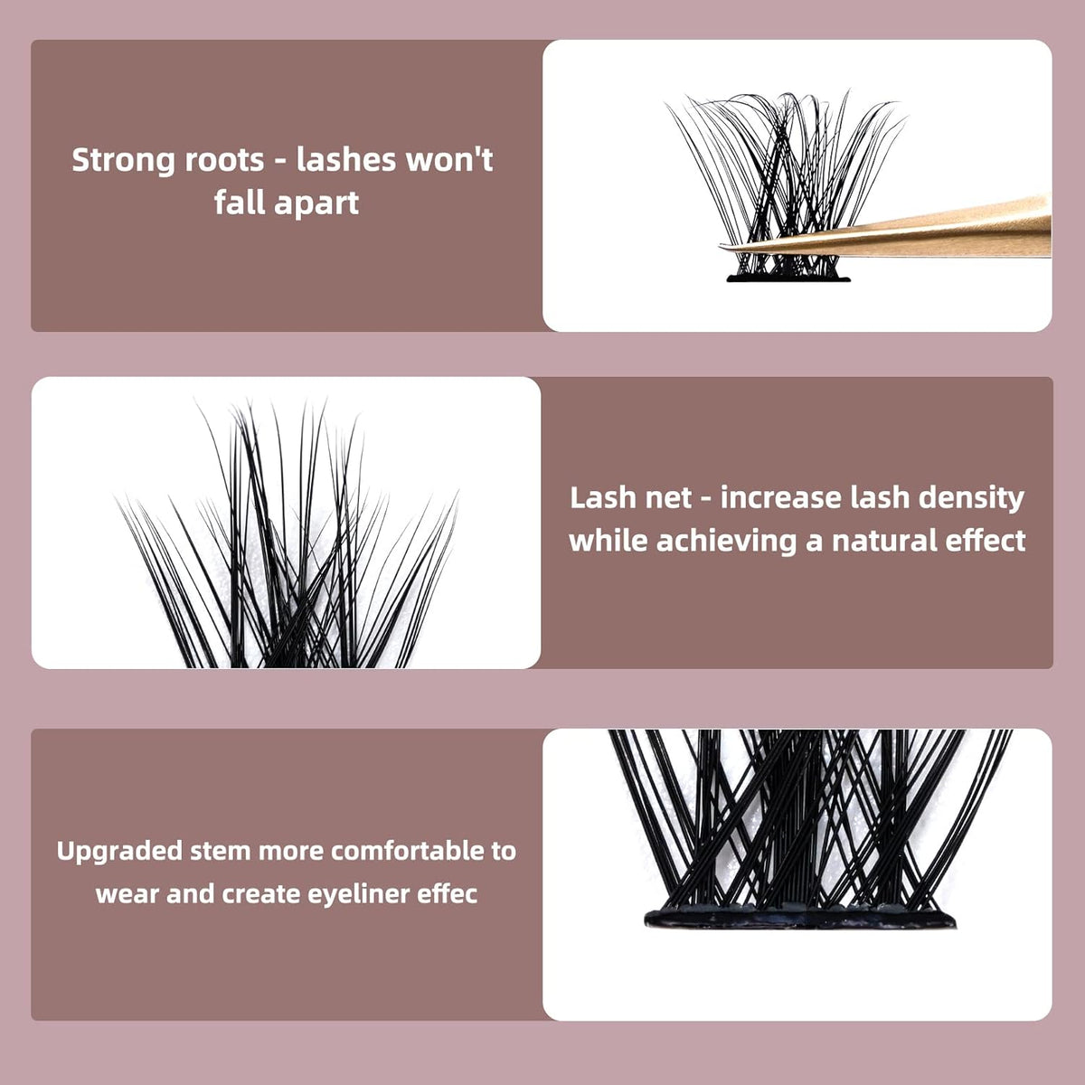 QUEWEL Cluster Lashes 72 Pcs Wide Stem Individual Lashes C/D Curl 8-16mm Length DIY Eyelash