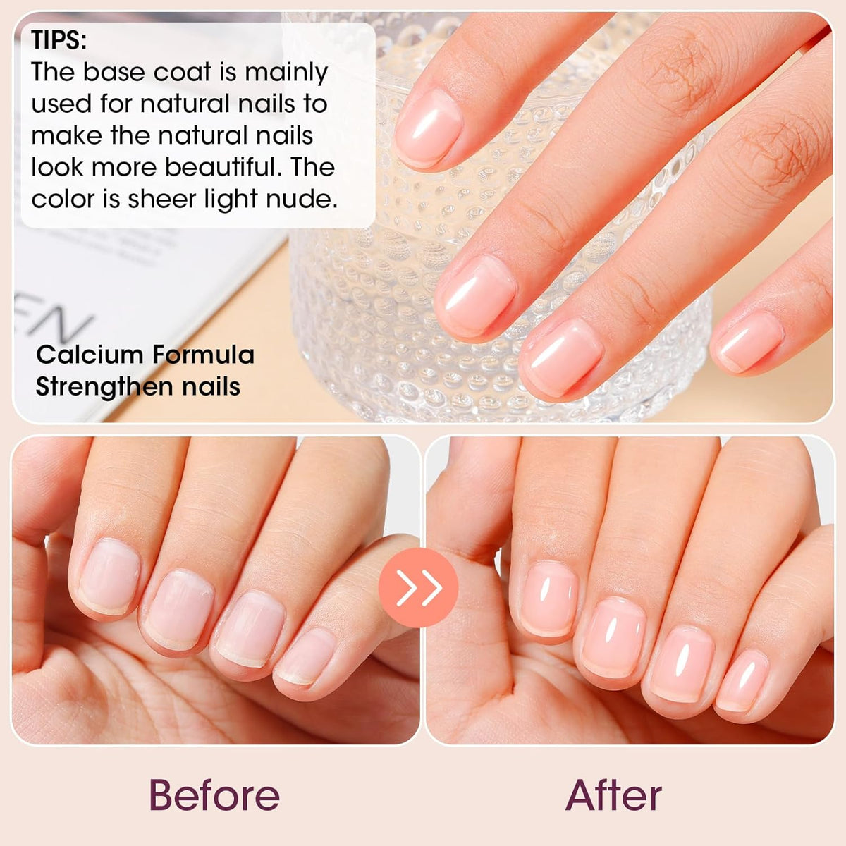 GELLEN Clear Nail Polish Base Coat Sheer Tinted Nude, Natural Color Regular Nail Polish, Calcium