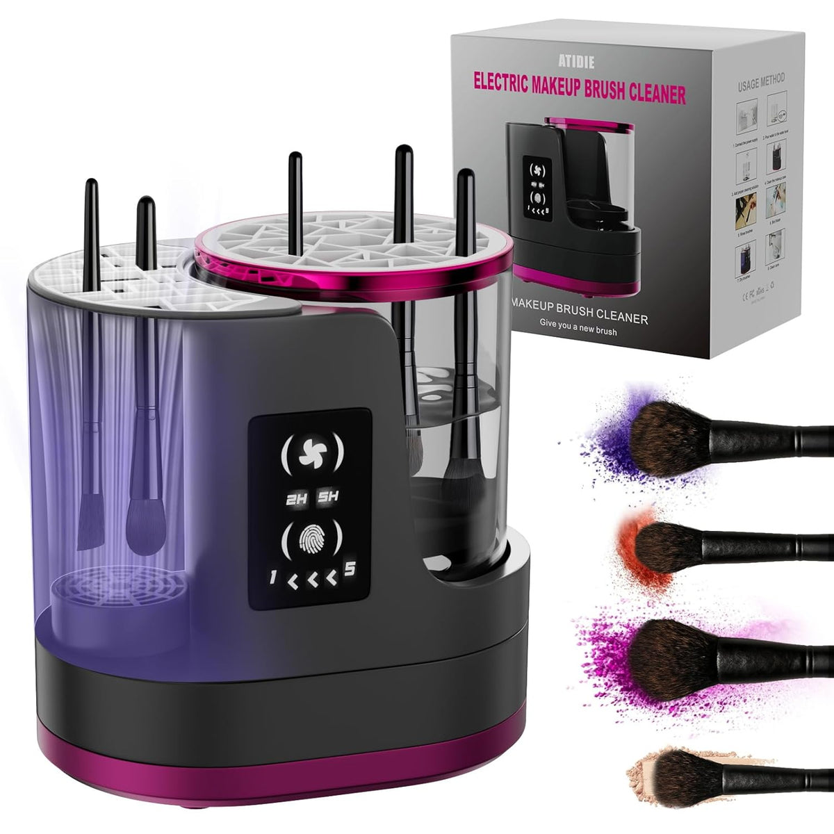 3 IN 1 Electric Makeup Brush Cleaner,Automatic Makeup Brush Cleaner with Makeup Brush