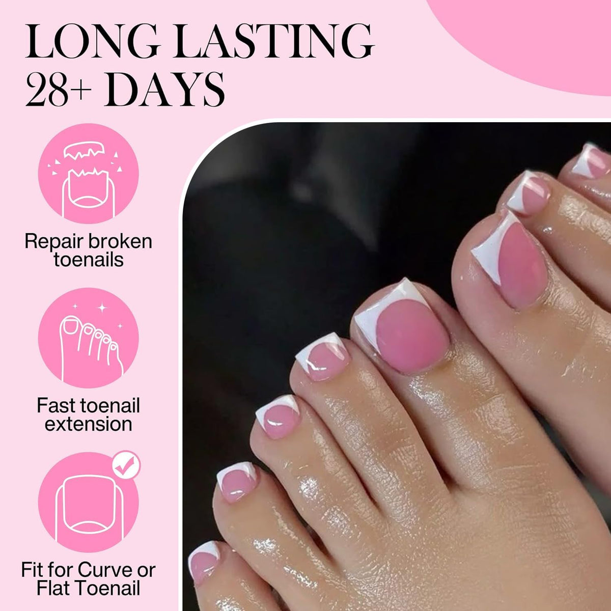 Square Toe Nail Tips, 504Pcs 15 Sizes Full Cover Press On Toenails for Women, Long Wider Pre-etched