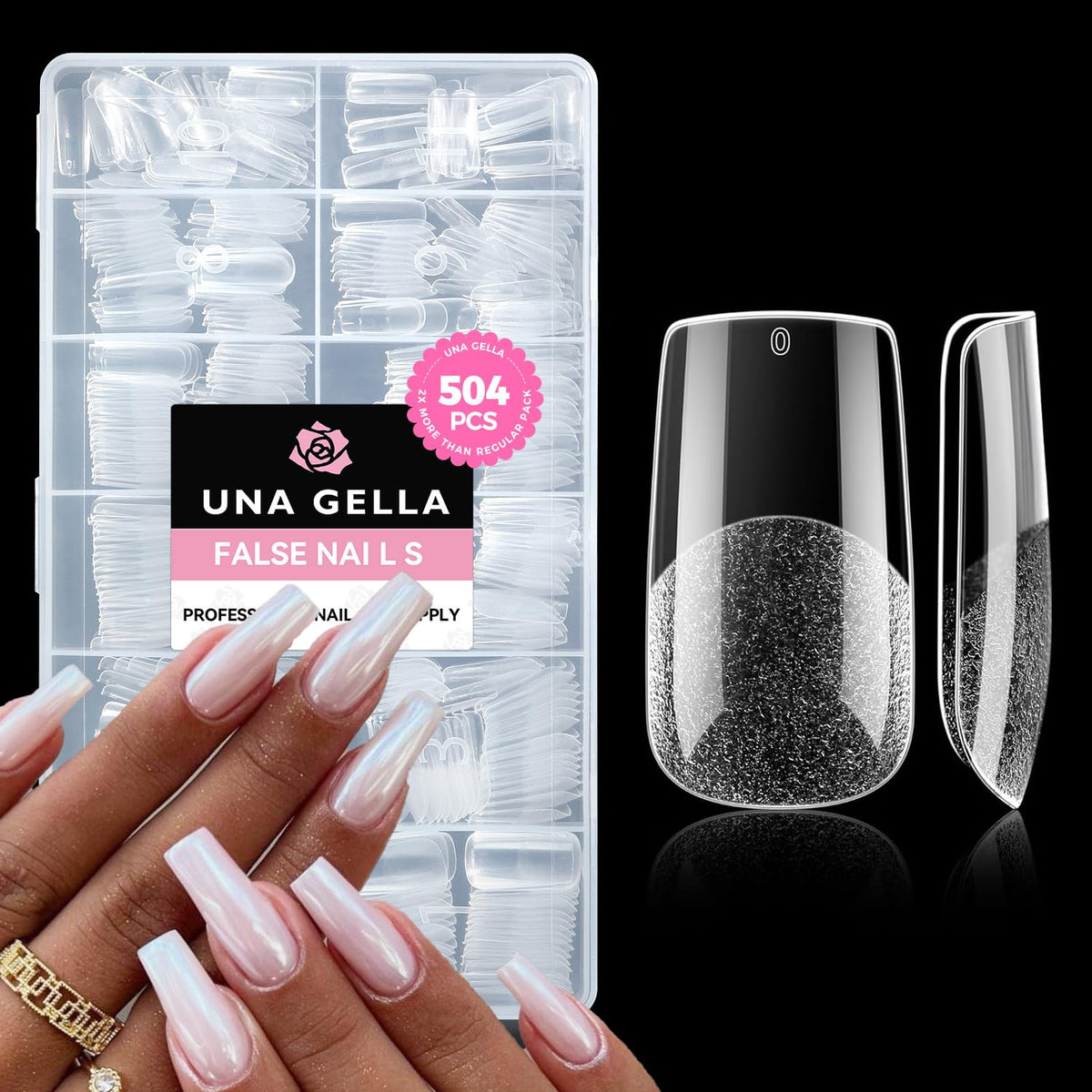 UNA GELLA Square Fake Nails, 504pcs Gel Nail Tips Clear Press on Nails Pre-shape for Full Cover