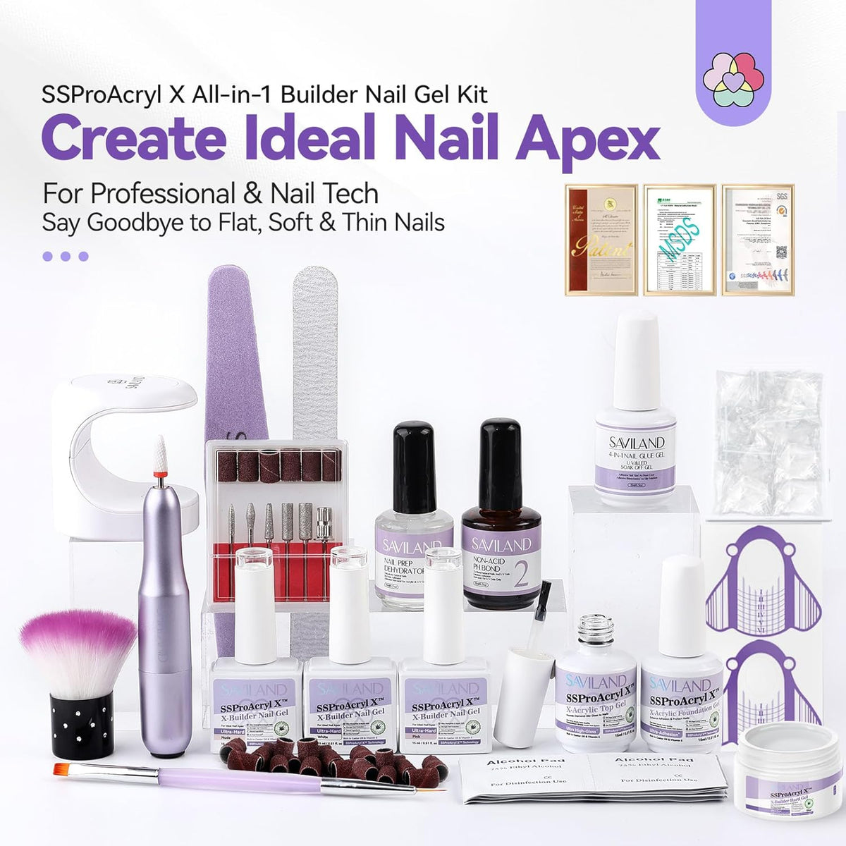 SAVILAND Builder Nail Gel Kit with Nail Drill: Clear Pink Nude White Gel Builder for Nails VE