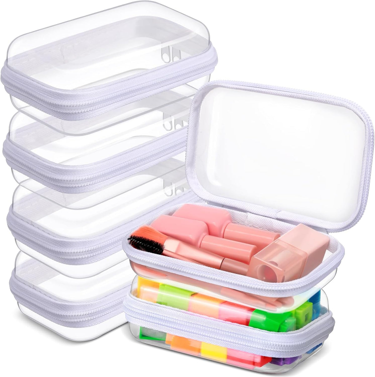 Sanwuta 6 Pcs Clear Hard Zipper Case Pencil Pouches Hard Plastic Zipper Pouches Makeup Bag