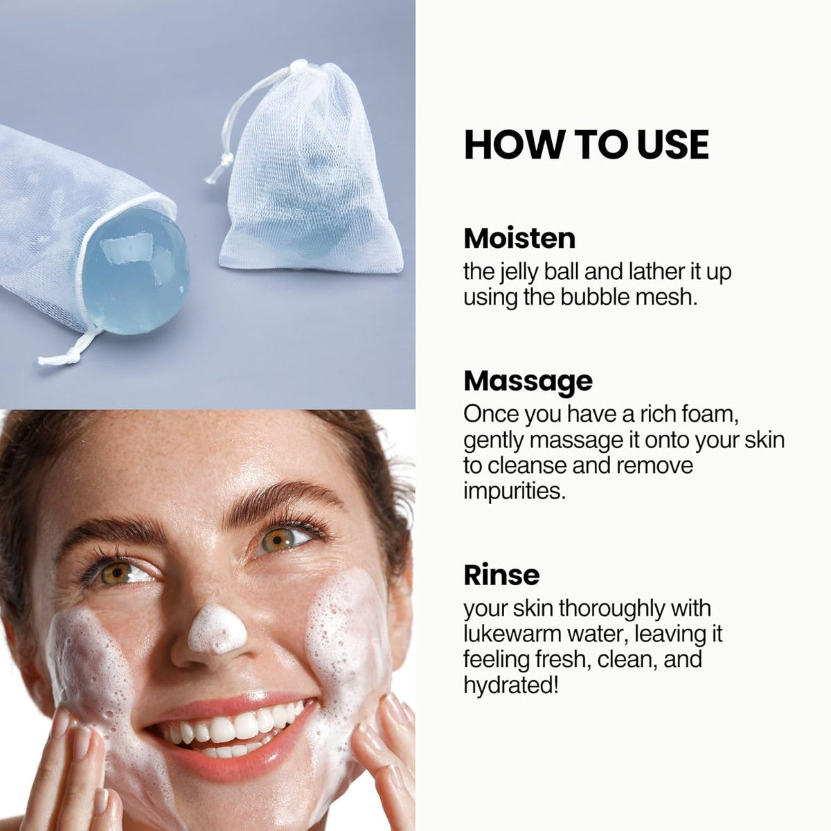 Be Bare Jelly Ball Cleanser, Daily Face Wash Korean Skin Care Cleanser Ball for Dry Skin with