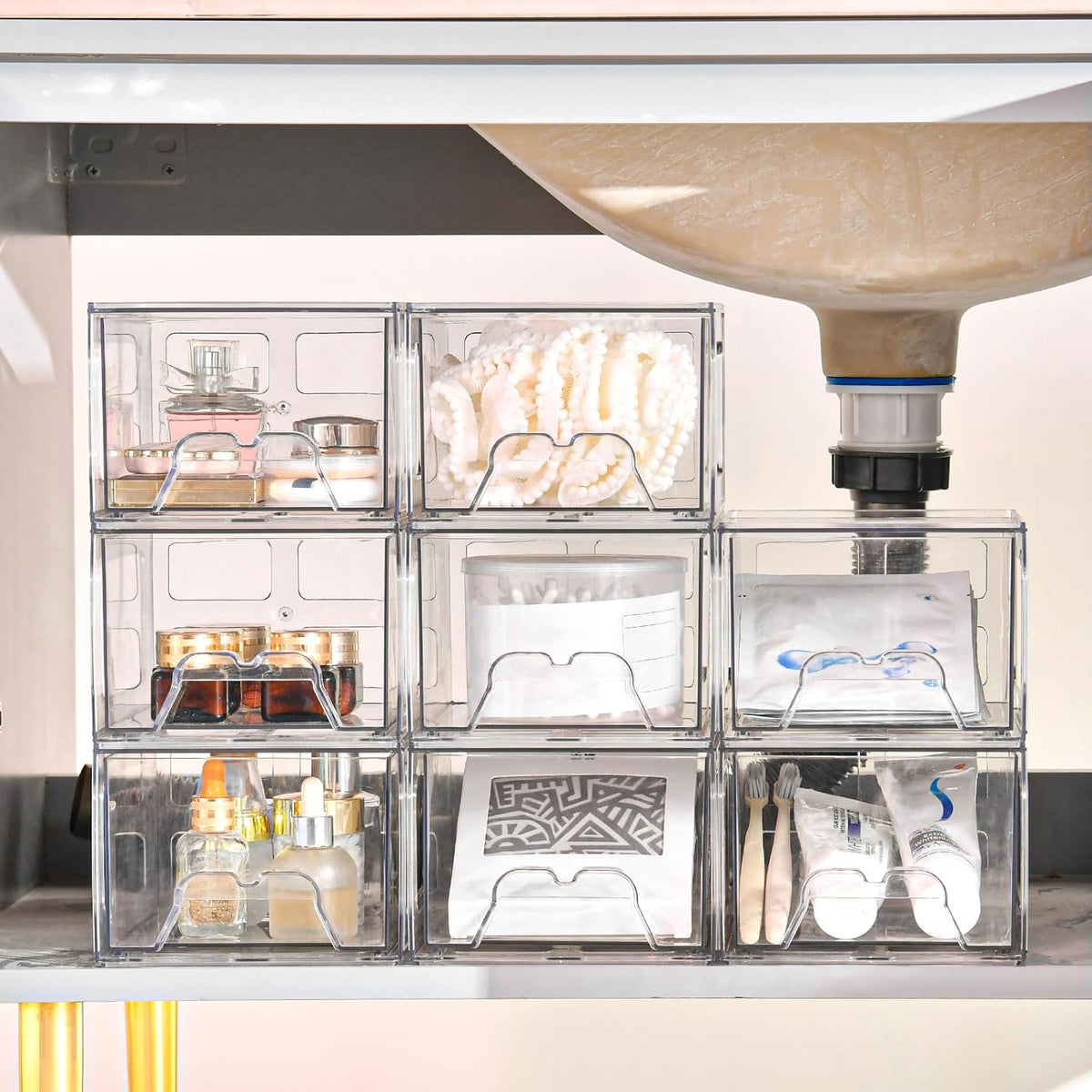 Plastic Drawers Storage, 8 Pack Clear Stackable Storage Drawers, Acrylic Storage Bins with Drawers