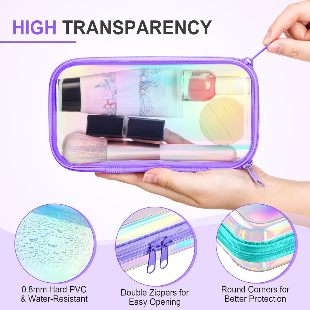 Sanwuta 6 Pcs Clear Hard Zipper Case Pencil Pouches Hard Plastic Zipper Pouches Makeup Bag