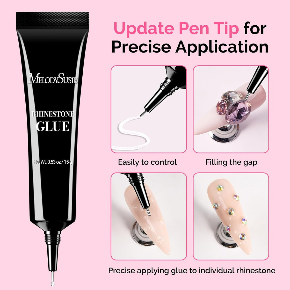 MelodySusie 15g Pinpoint Nail Rhinestone Glue for Nails Super Strong Gel for Nail Charms Gems 3D