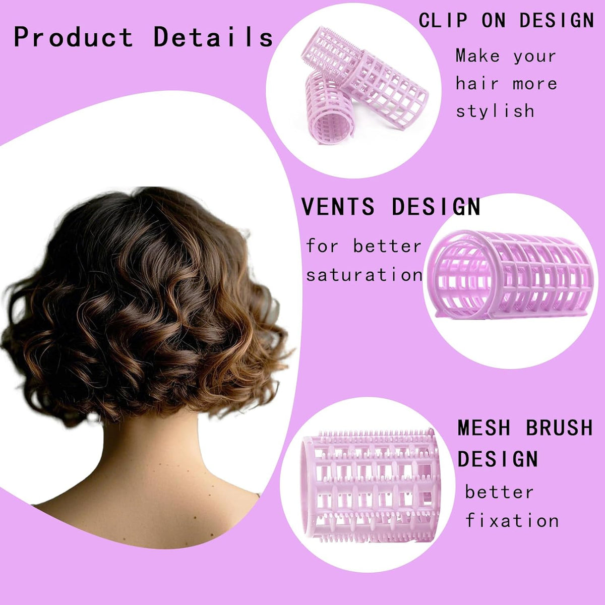 28PCS Self Grip Small Hair Rollers Set, 0.6in Plastic No Heat Roller Hair Curlers with Comb