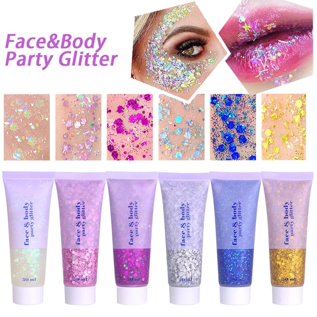 DAGEDA Body Glitter Gel, Face Glitters Body Gel Sequins Shimmer Liquid Eyeshadow, Chunky Glitter