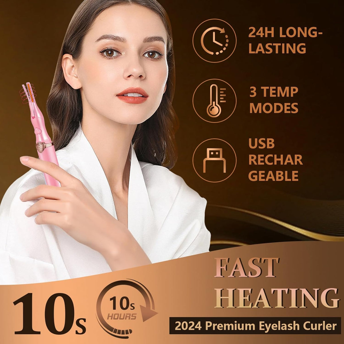 Heated Eyelash Curler, 2-in-1 Clip-Type Design, 3 Temperature Modes, USB Rechargeable Electric
