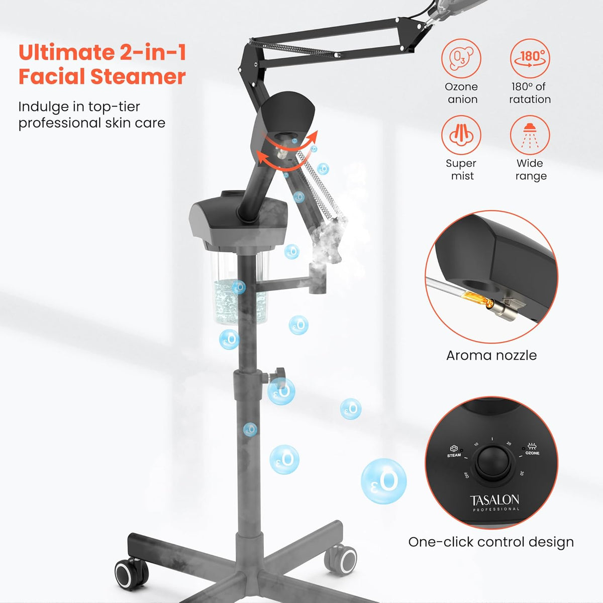 TASALON Professional 2-in-1 Facial Steamer, Ozone Face Steamer with 5X Magnifying Lamp Deep