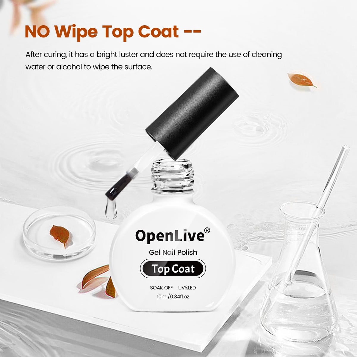 No Wipe Gel Top Coat - 10ml Clear Glossy High Shine Long Lasting Top Coat Gel Nail Polish Nail