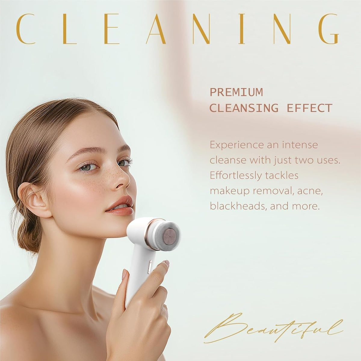 Electric Facial Cleansing Brush with Silicone and Bristle Brushheads,Gentle Electric Face Scrubber