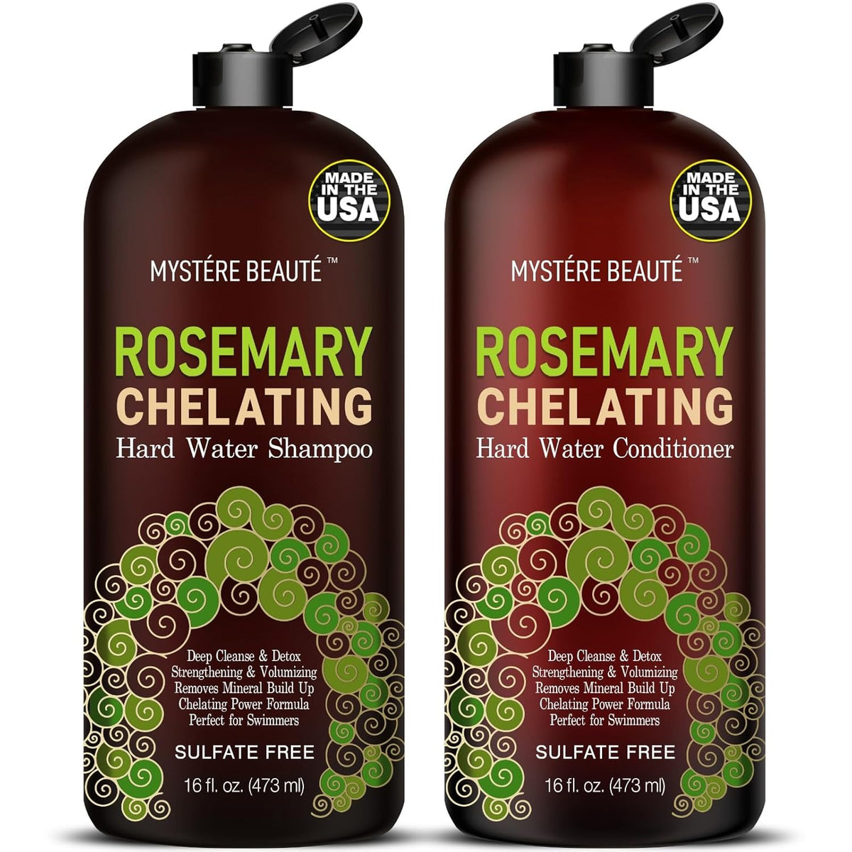 MYSTÈRE BEAUTÉ Rosemary Chelating Shampoo and Conditioner Set – Sulfate Free Hard Water Hair Care