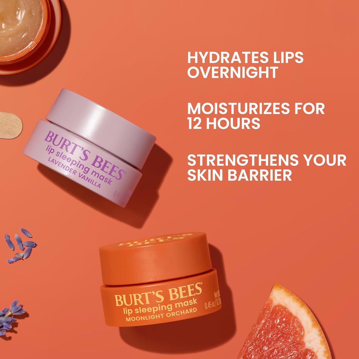 Burt’s Bees Lavender Vanilla Lip Sleeping Mask, With Hyaluronic Acid and Squalane Moisturizer To