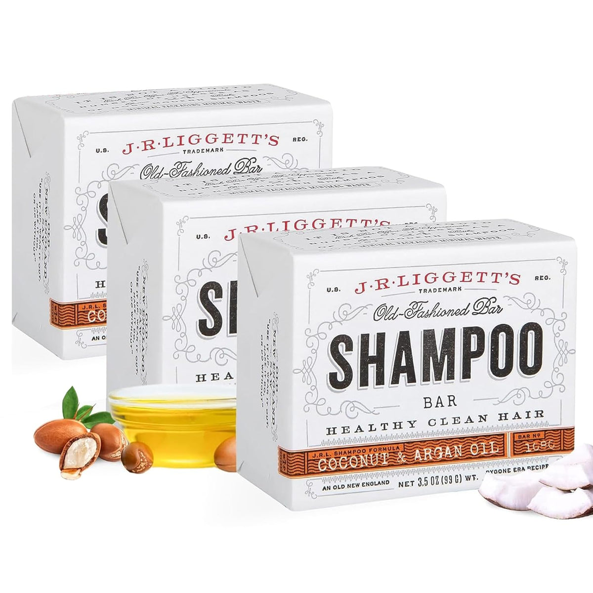J·R·LIGGETT'S Shampoo Bar - Coconut & Argan Oil, All Natural Solid Shampoo for Hair with Olive Oil