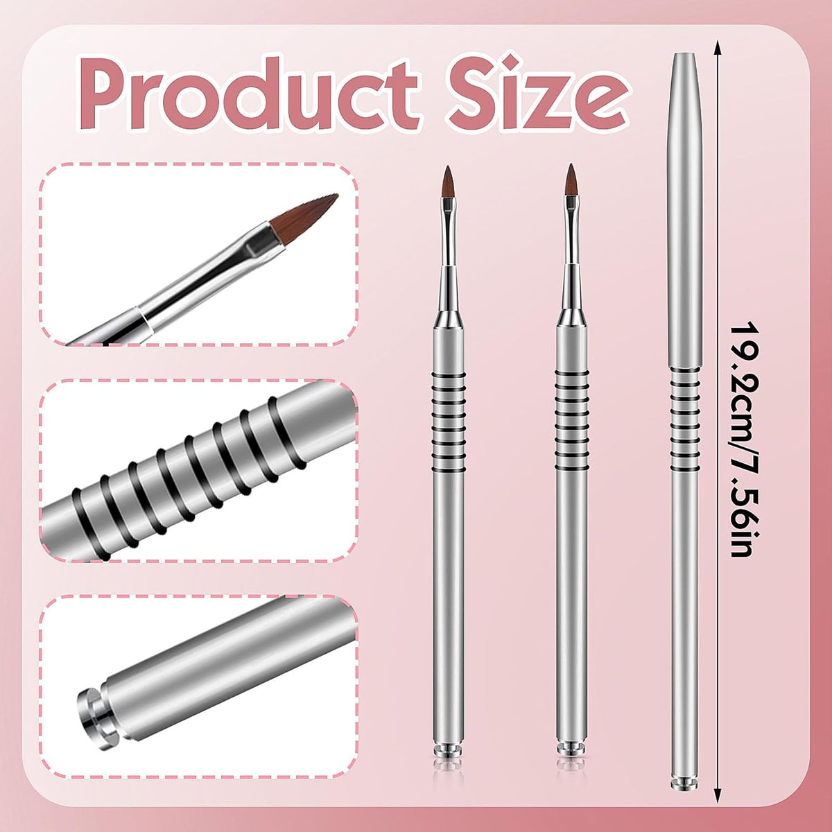 2 Pack 3D Nail Art Brush for Acrylic, Kolinsky Acrylic Nail Brushes Set, Nail Lining Brush Nail