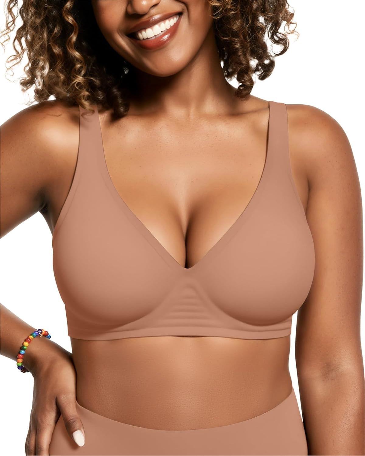 OEAK Womens Deep V Bras Wireless Comfortable Bra Supportive No Underwire Bras Tshirt Push Up