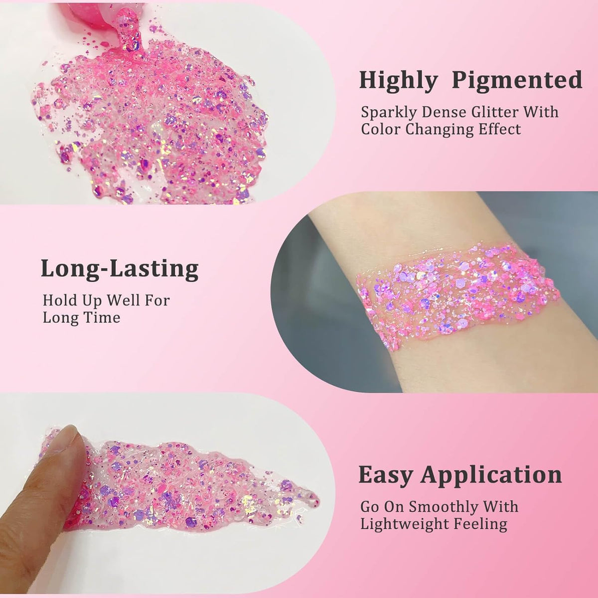 MEICOLY Chameleon Light Pink Body Glitter,Chunky Face Glitter for Halloween,Color Changing Mermaid