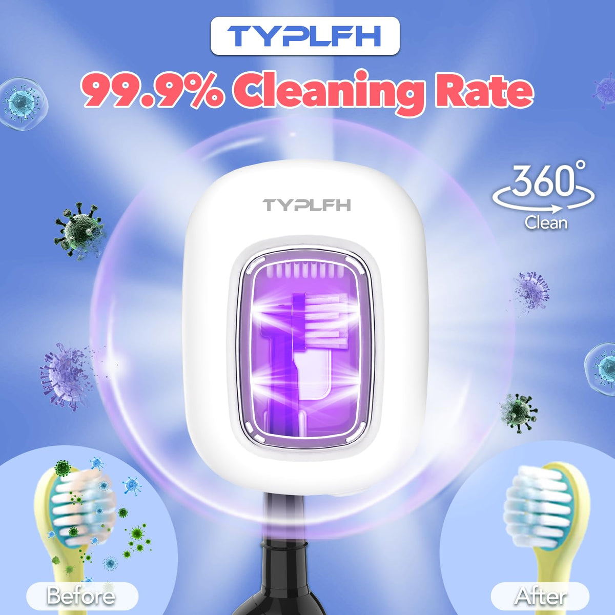 Toothbrush Sanitizer and Holder, TYPLFH Wall Mounted Toothbrush Covers Holders for Bathrooms