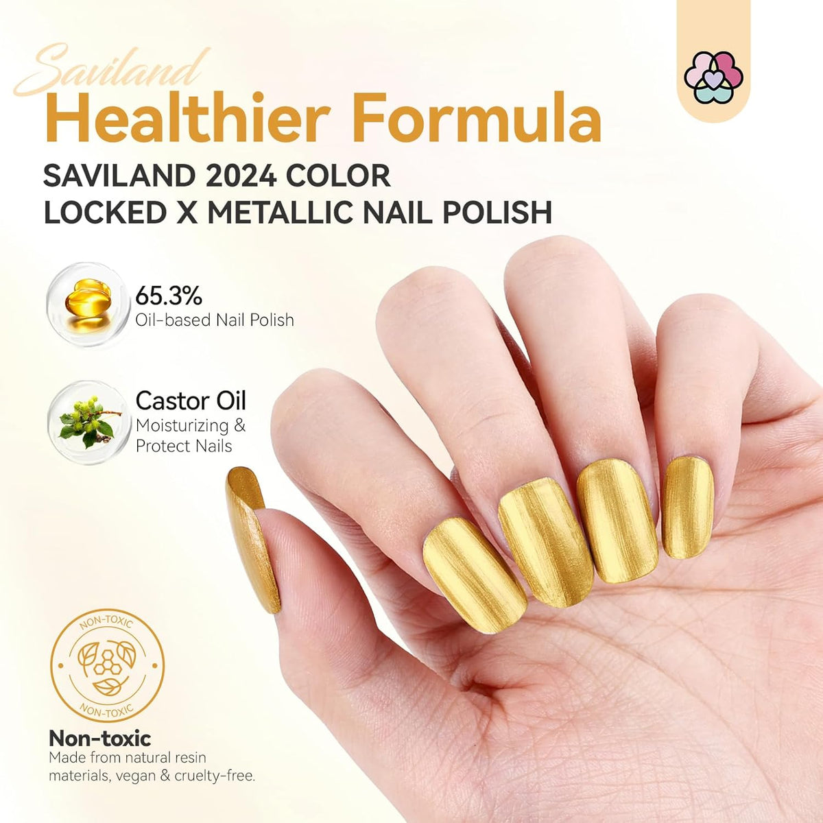 SAVILAND Gold Metallic Nail Polish: Chrome Nail Polish Air Quick Dry Nail Art Polish Bright and