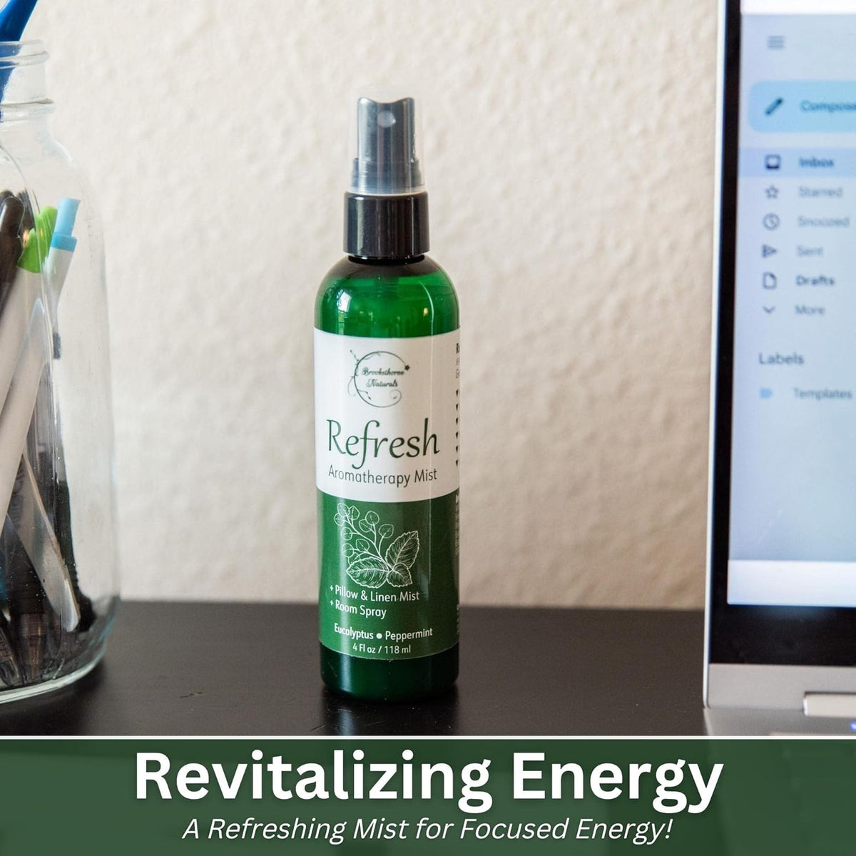 Refresh Aromatherapy Room Spray & Pillow Mist. Peppermint & Eucalyptus Essential Oil Spray, Linen