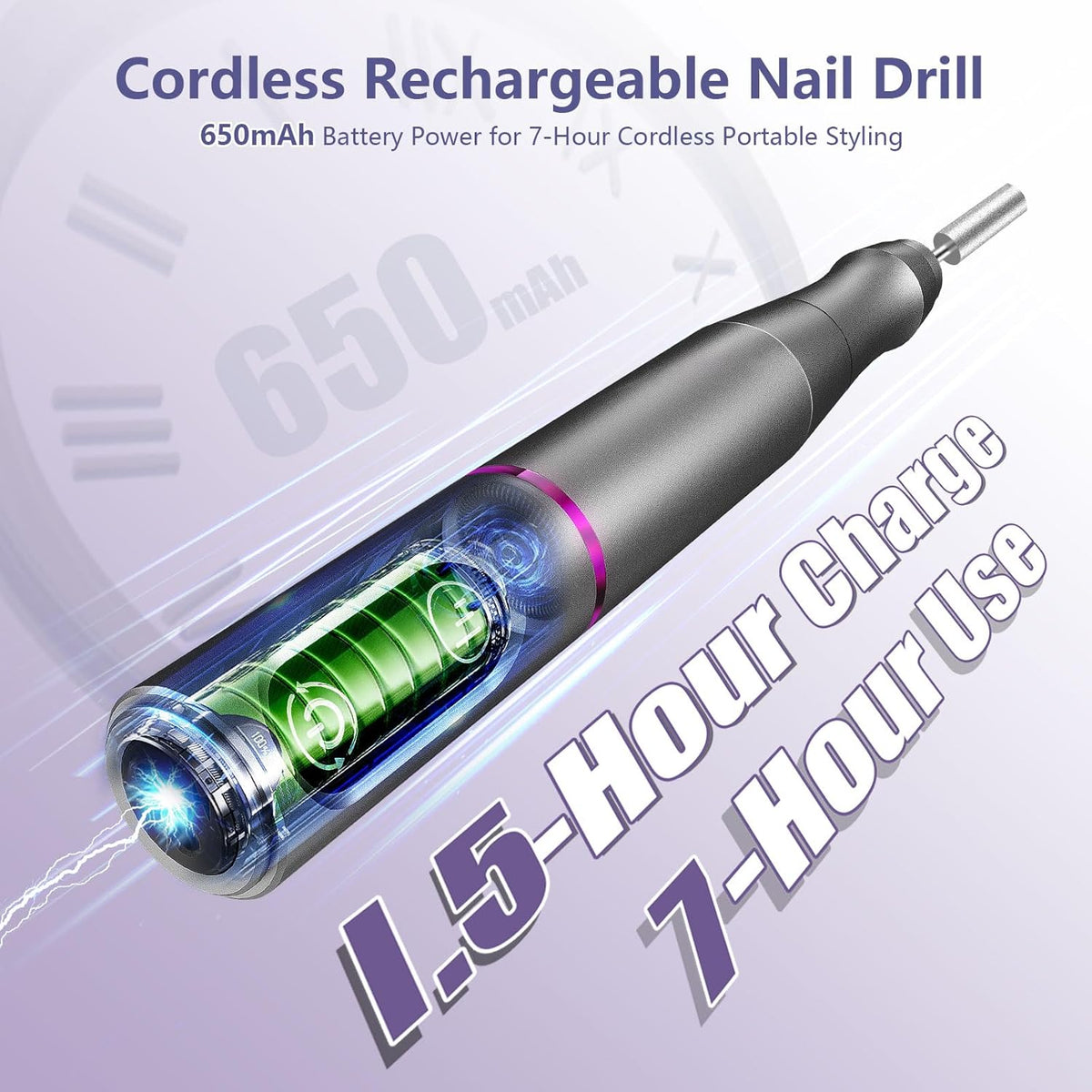 Cordless Nail Drill Electric Rechargeable File Kit, Professional Efile Acrylic Gel Nail Polish