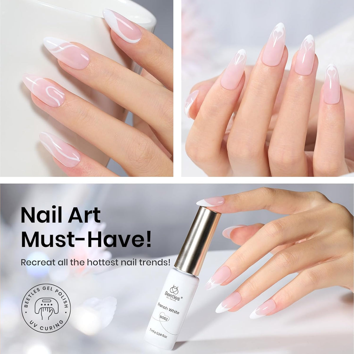 Beetles White Gel Liner Nail Polish 7ml French Tip Gel Polish White Nail Art Painting for Thin Line