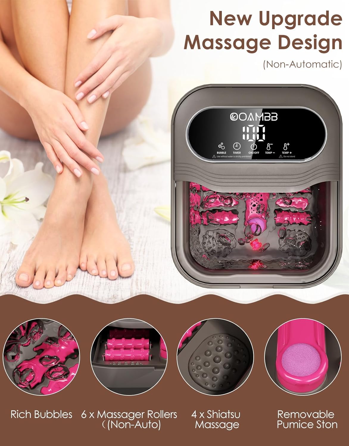 Collapsible Foot Spa with Heat, Bubble and Temp Control, Foot Bath Massager with XL Touch Screen