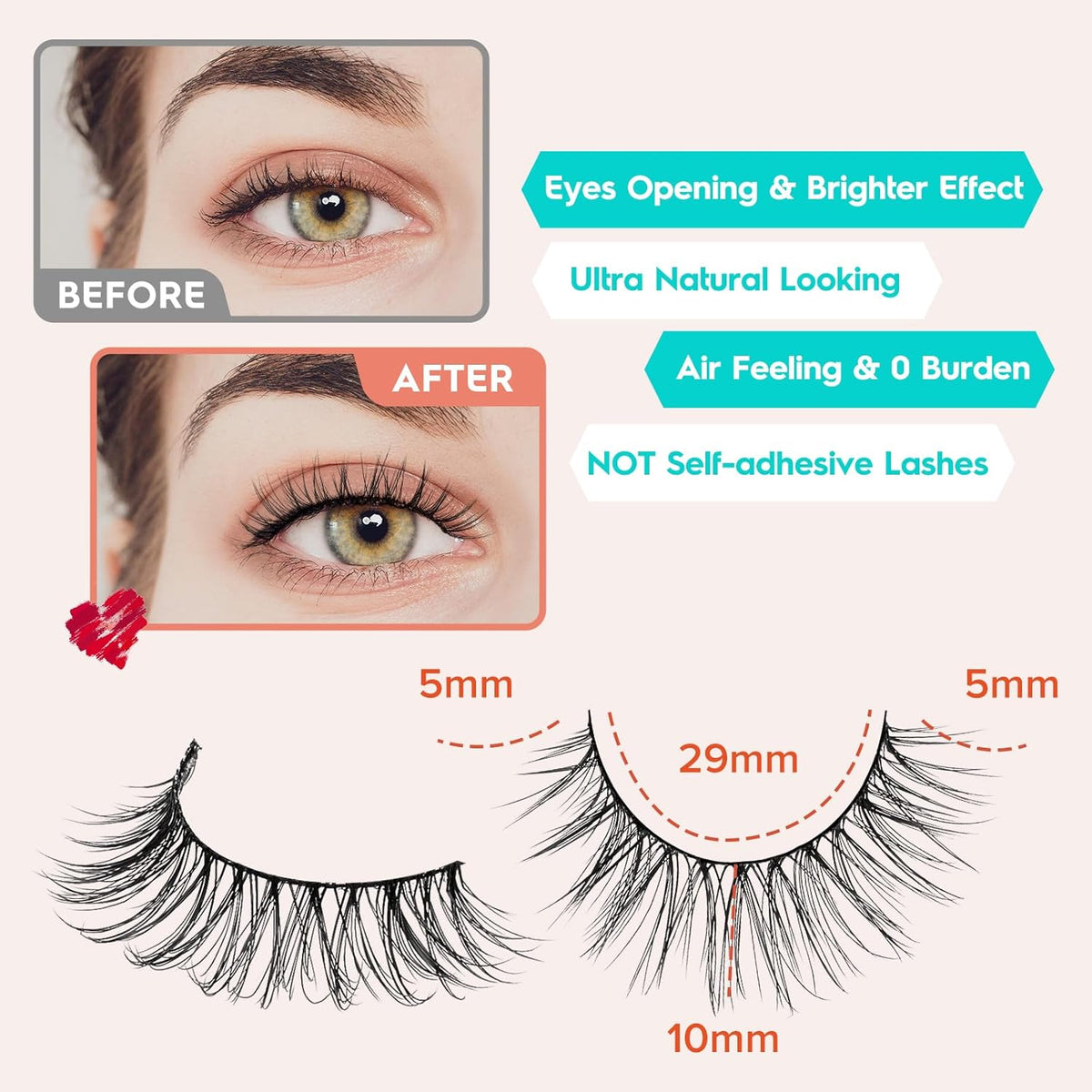 False Eyelashes Natural Look Wispy Lashes 10mm Short Lash C Curl 0.1MM Thin Band Lashes Pack