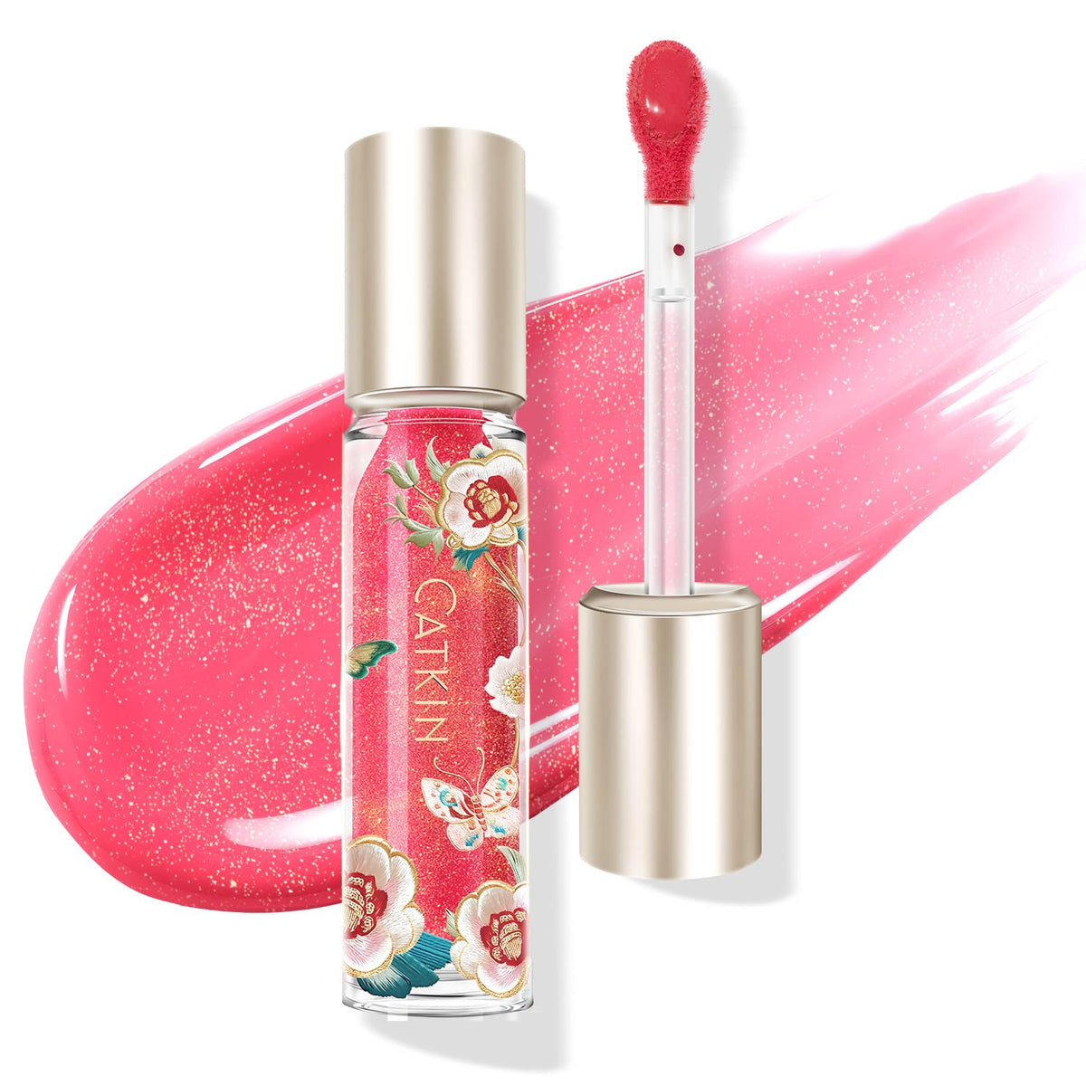 Catkin Lip Plumper Gloss, Tinted Lip Serum with Hyaluronic Acid & Jojoba Oil, Non-sticky Volumizing