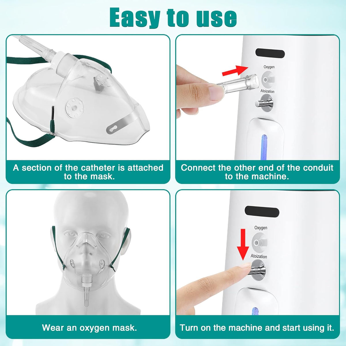 Geiserailie 2 Pack L Size Oxygen Mask with 6.6 Ft Tubing and Adjustable Elastic Strap, Adult Oxygen