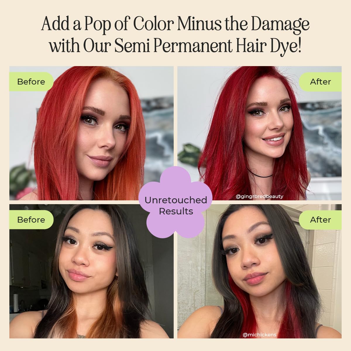 INH Semi Permanent Hair Color | Color Depositing Conditioner | Ruby Red Hair Dye | No Bleach & No