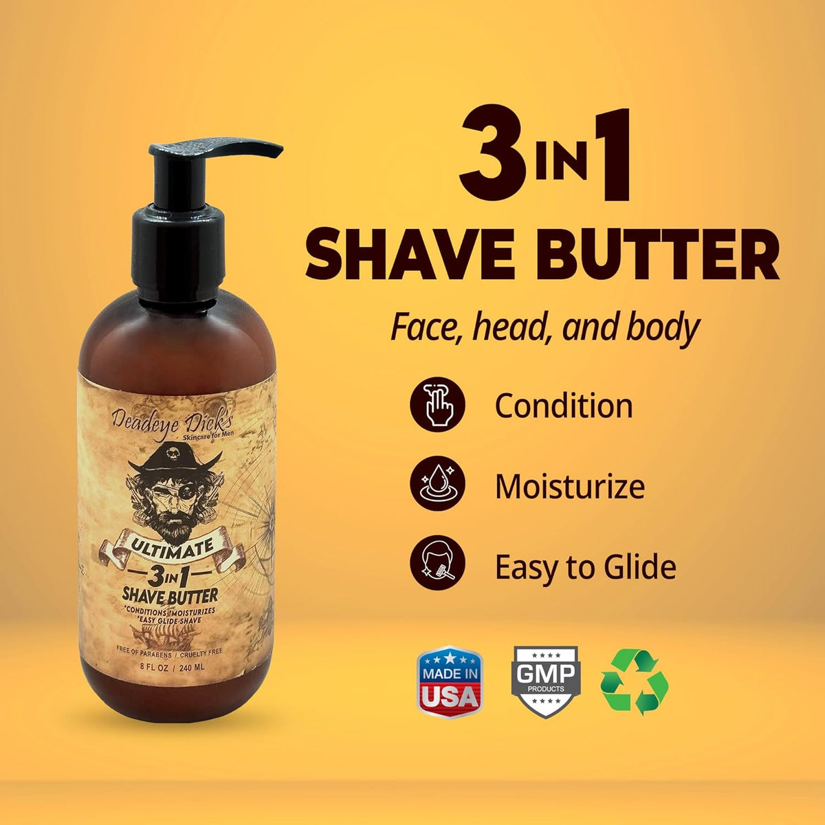 DeadeyeDick's 3-in-1 Shave Butter | Natural Shave Cream for Face, Head & Body | Gentle