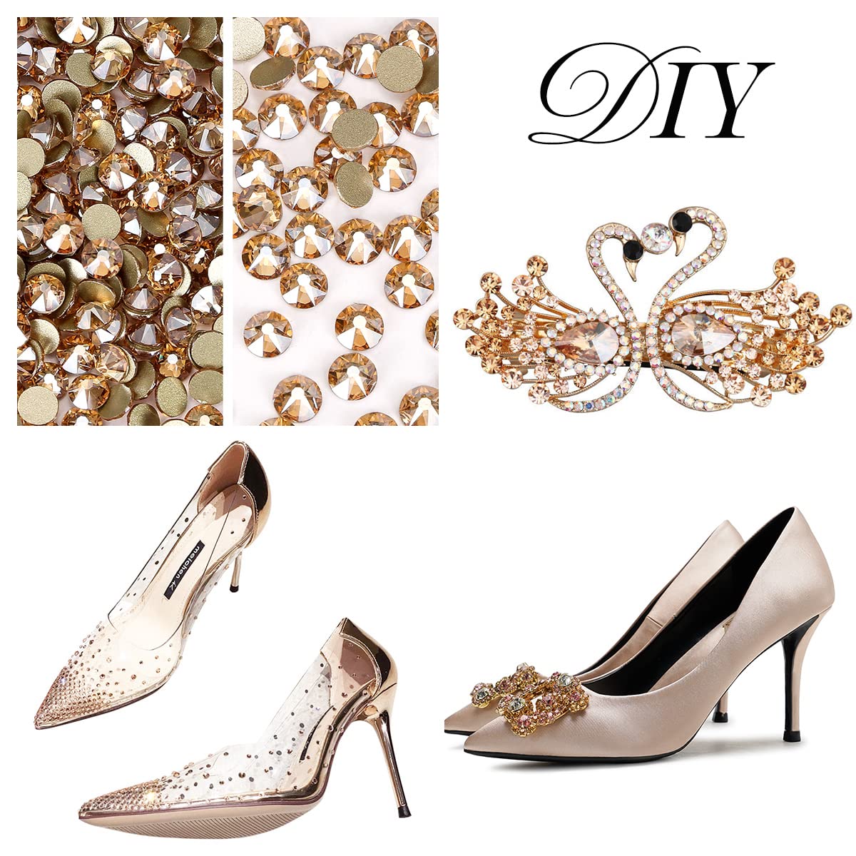 Novani Golden Shadow Rhinestones 1440pcs Flat Back Round Rhinestone Style 2088 Sparkly Crystal