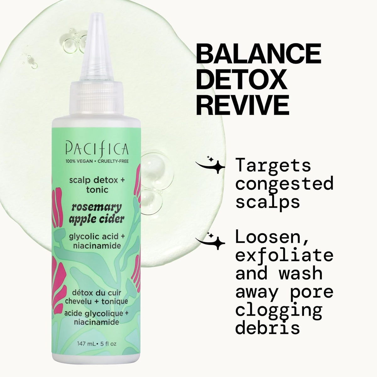 Pacifica Scalp Detox Tonic – Rosemary Apple Cider Scalp Exfoliator, Apple Cider Vinger Hair Rinse