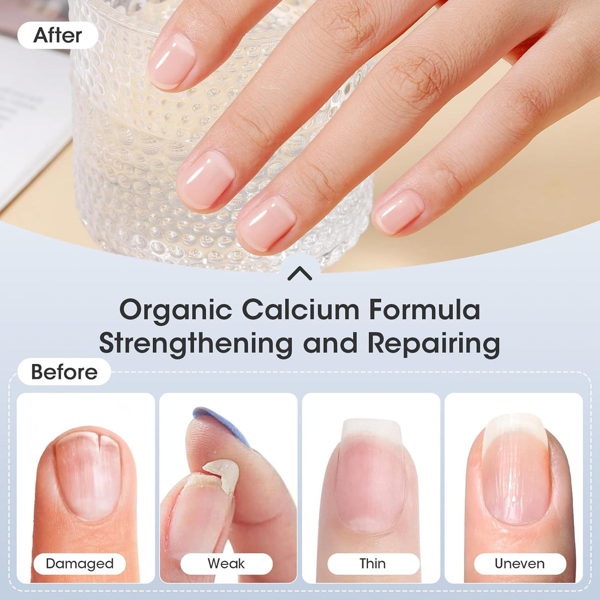 GELLEN Clear Nail Polish Base Coat, Calcium-Formula Nail Base Coat Strengthener Strengthens Nails