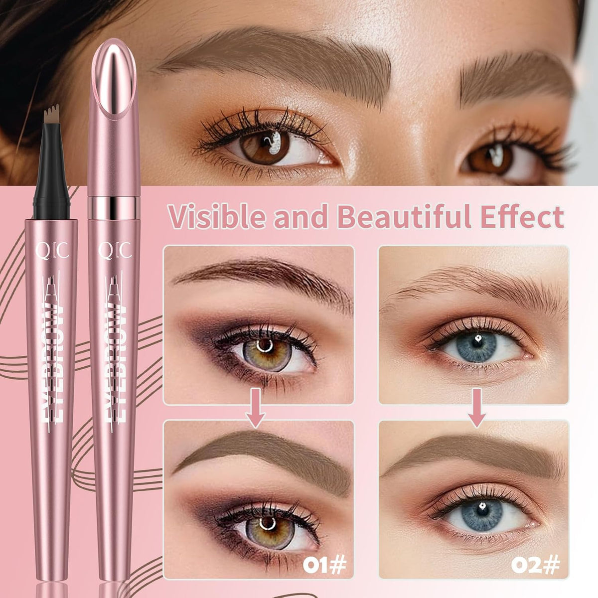 Eyebrow Pencils for Women - Microblading Eyebrow Pencil with Precise 4-Fork-Tip Waterproof Eyebrow