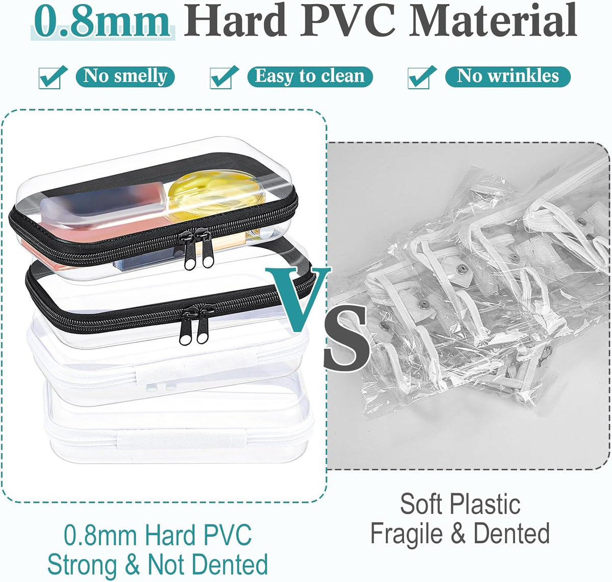 Hoolerry 4 Pcs Hard Clear Zipper Case Makeup Bags Plastic Pencil Pouch Transparent Storage Box