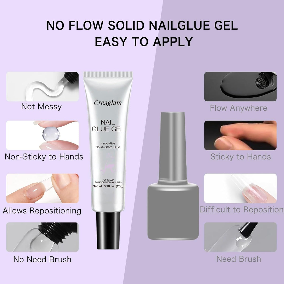 Solid Gel Nail Tips: Semi Solid Soft Nail Glue for Press Super Strong Fake Nail Glue Acrylic Nails