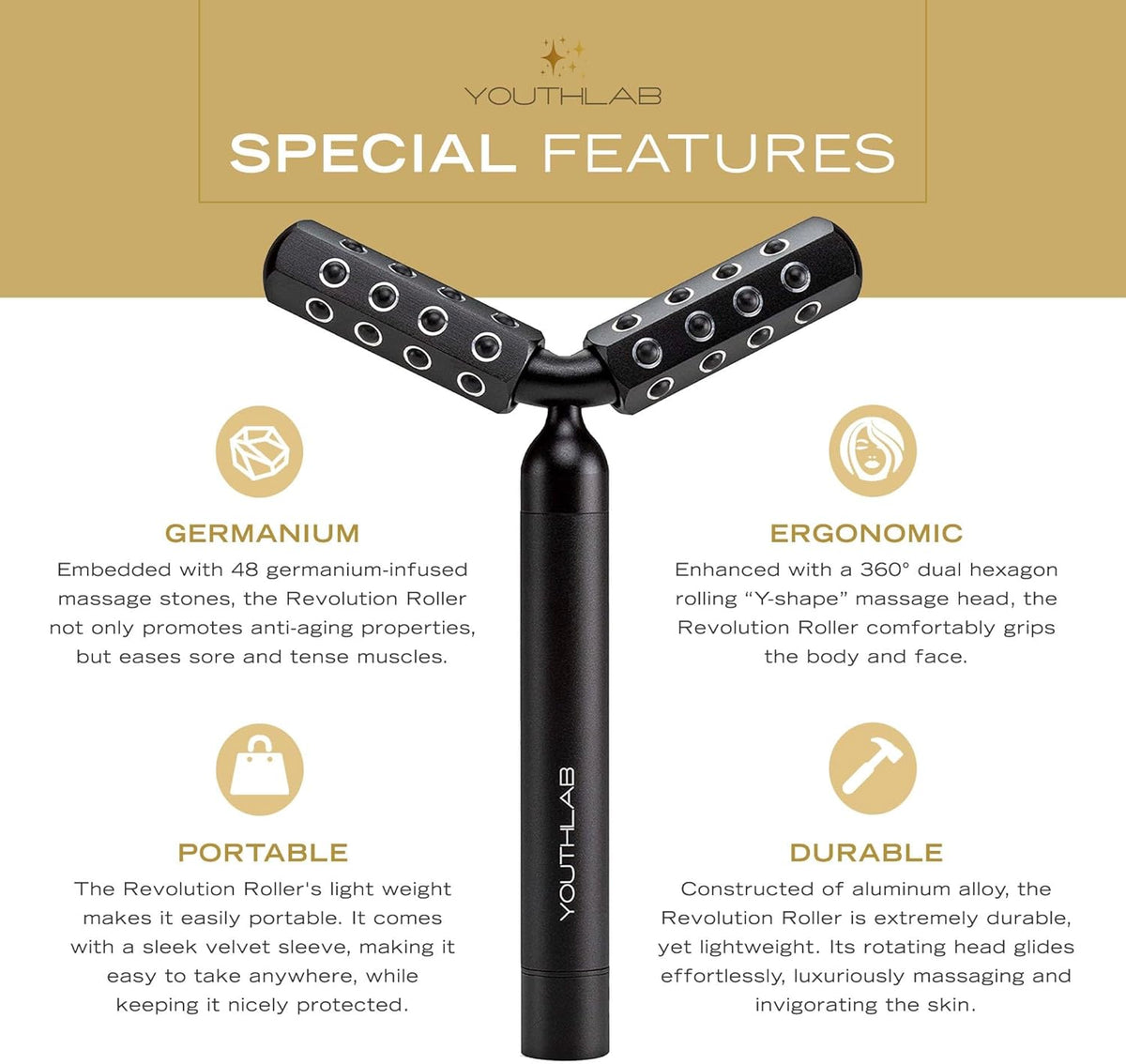Revolution Roller - Germanium Stone Uplifting Face/Body Beauty Massage Tool/Roller/Wand for Skin
