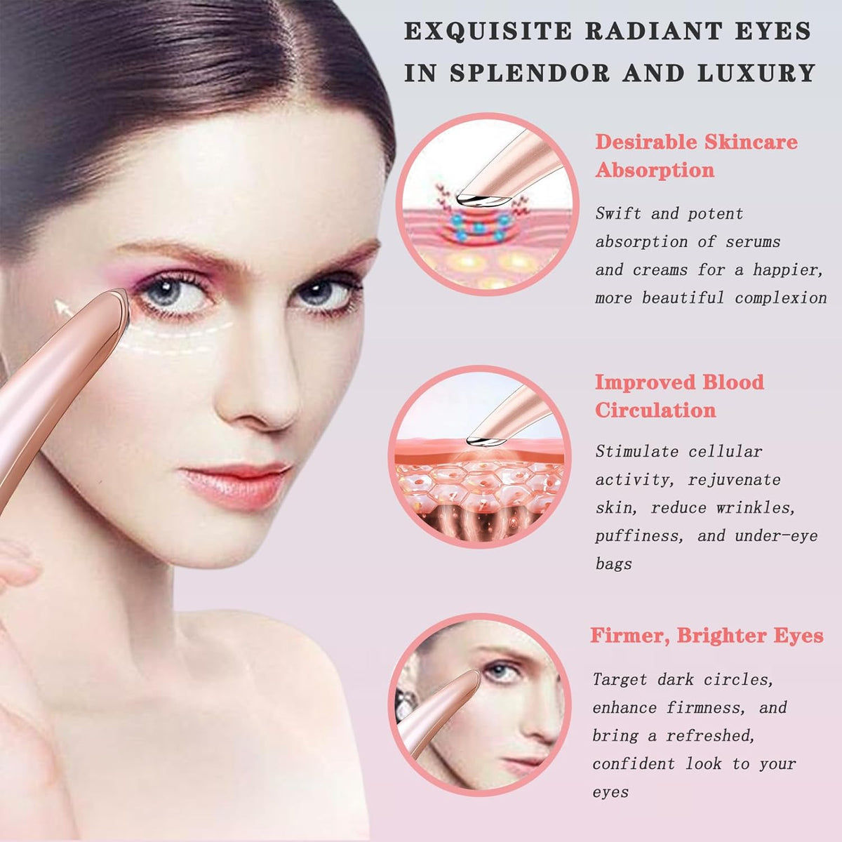 Eye Lift Wand, 3 in 1 Vibrating 98°F to 113°F LCD Eye Massager for Dry Eyes, Dark Circles and
